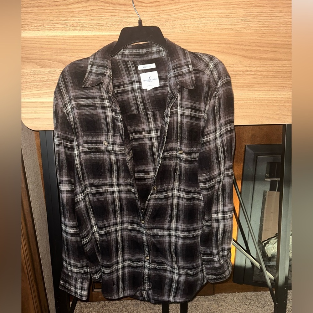 AEO oversized distressed flannel
